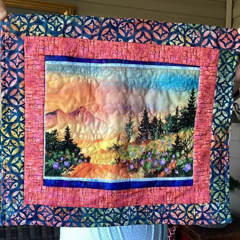 NWT. Hand Crafted Colorful Landscape Quilted Wall Hanging